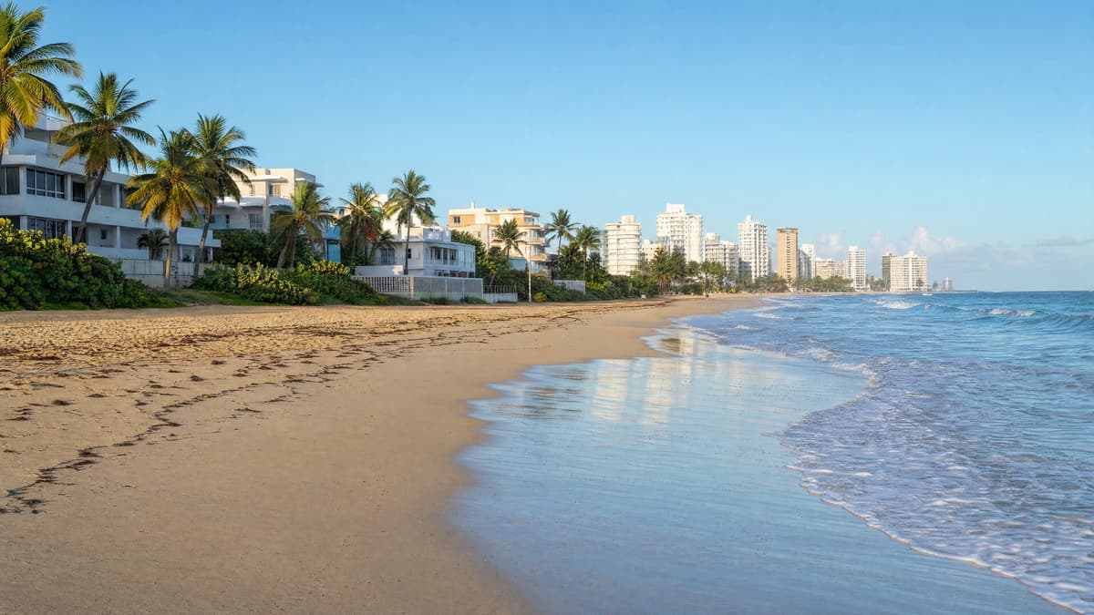 The Condado waterfront in San Juan, Puerto Rico, at the end of the day