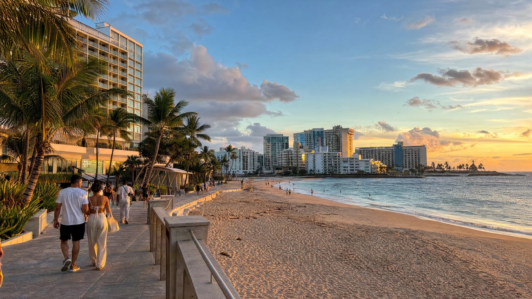 Condado Beach hotel strip in San Juan at late afternoon, a short walk from Old San Juan