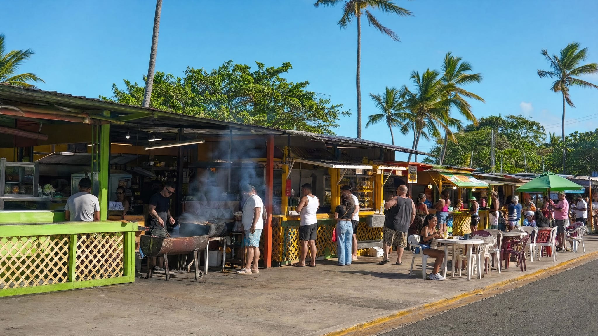 Kioskos de Luquillo, Puerto Rico, a strip of family-run food kiosks along PR-3 next to the beach
